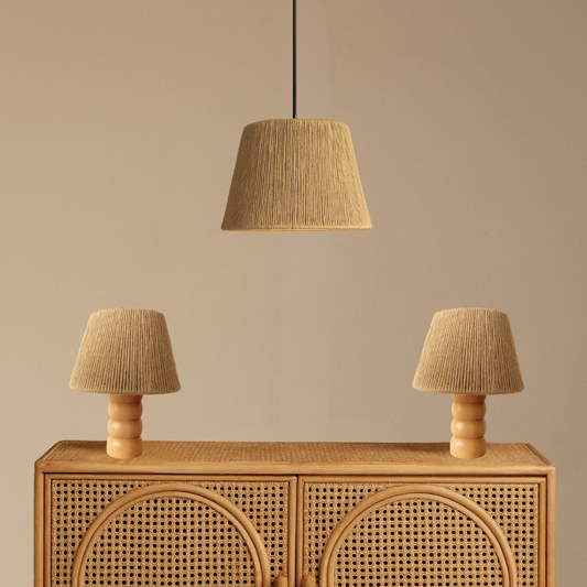 3’lü Jüt Aydınlatma Seti (2 Abajur + 1 Avize)