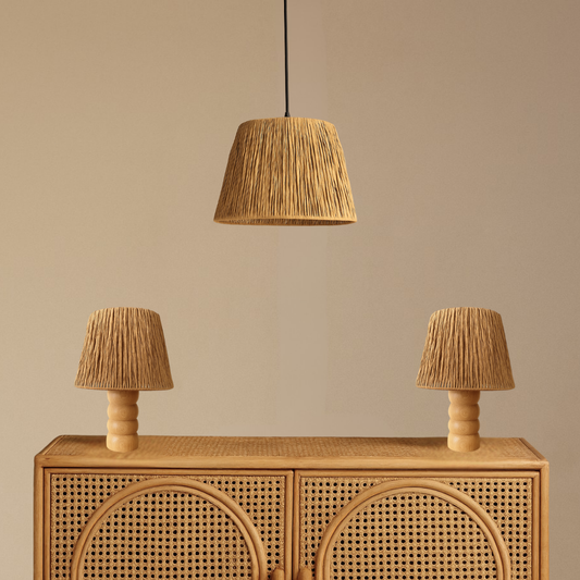 3’lü Kağıt Rafya Aydınlatma Seti (2 Abajur + 1 Avize)